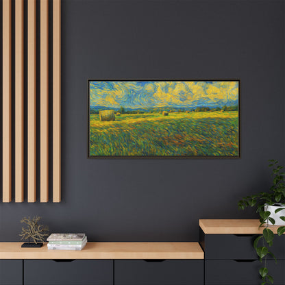 Framed landscape matte canvas print by Printify with vibrant multi-color abstract scenery.