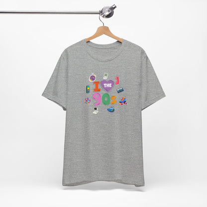 I  Love the 90's Short Sleeve Tee - Retro Graphic Tee, Vintage Style Shirt, Perfect for Casual Outings, 90s Nostalgia Apparel