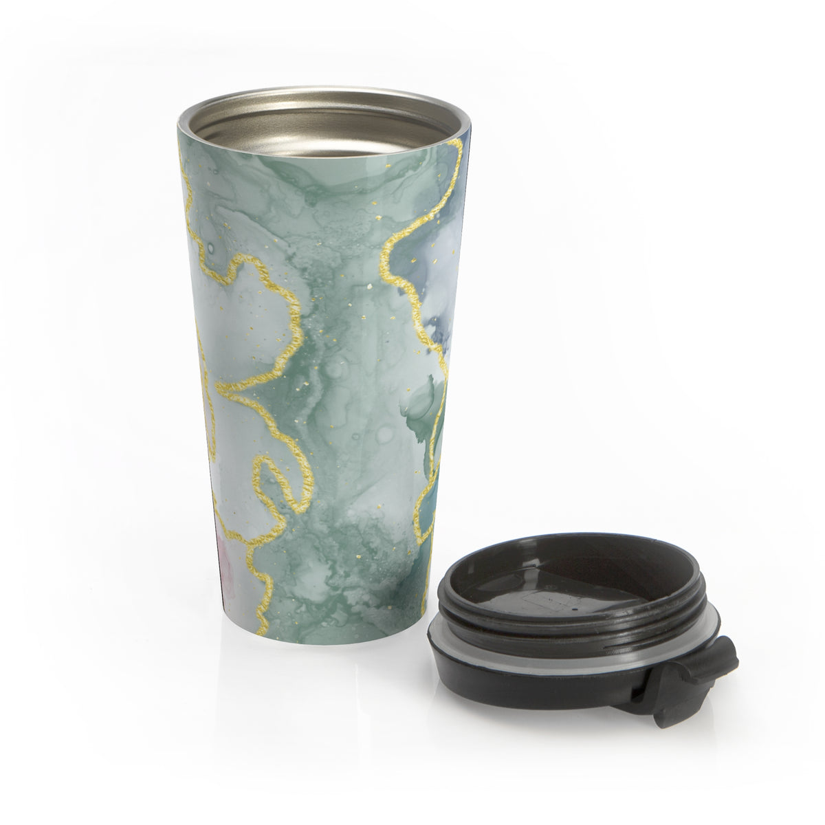 Green and pink marble 15oz insulated stainless steel travel mug