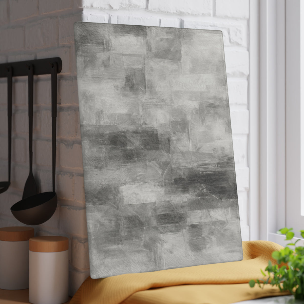 Glass Cutting Board — Abstract Gray Brushstroke Tempered Glass Chopping Board