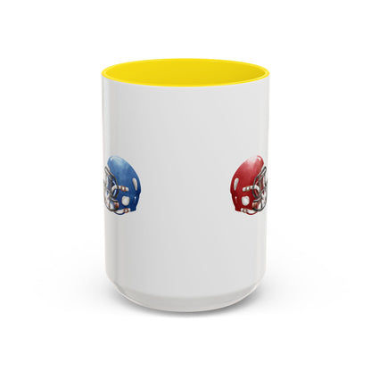 Football Helmet Coffee Mug — Red vs Blue Rivalry Accent Mug (11/15oz)