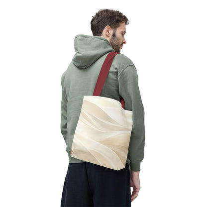 Cream Abstract Waves Tote Bag | Neutral Swirl Pattern
