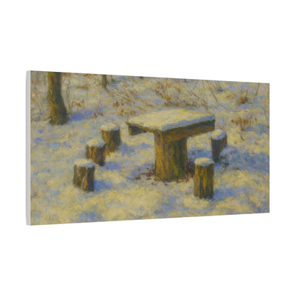 Winter landscape canvas wall art featuring a snowy forest scene, matte stretched print by Printify.
