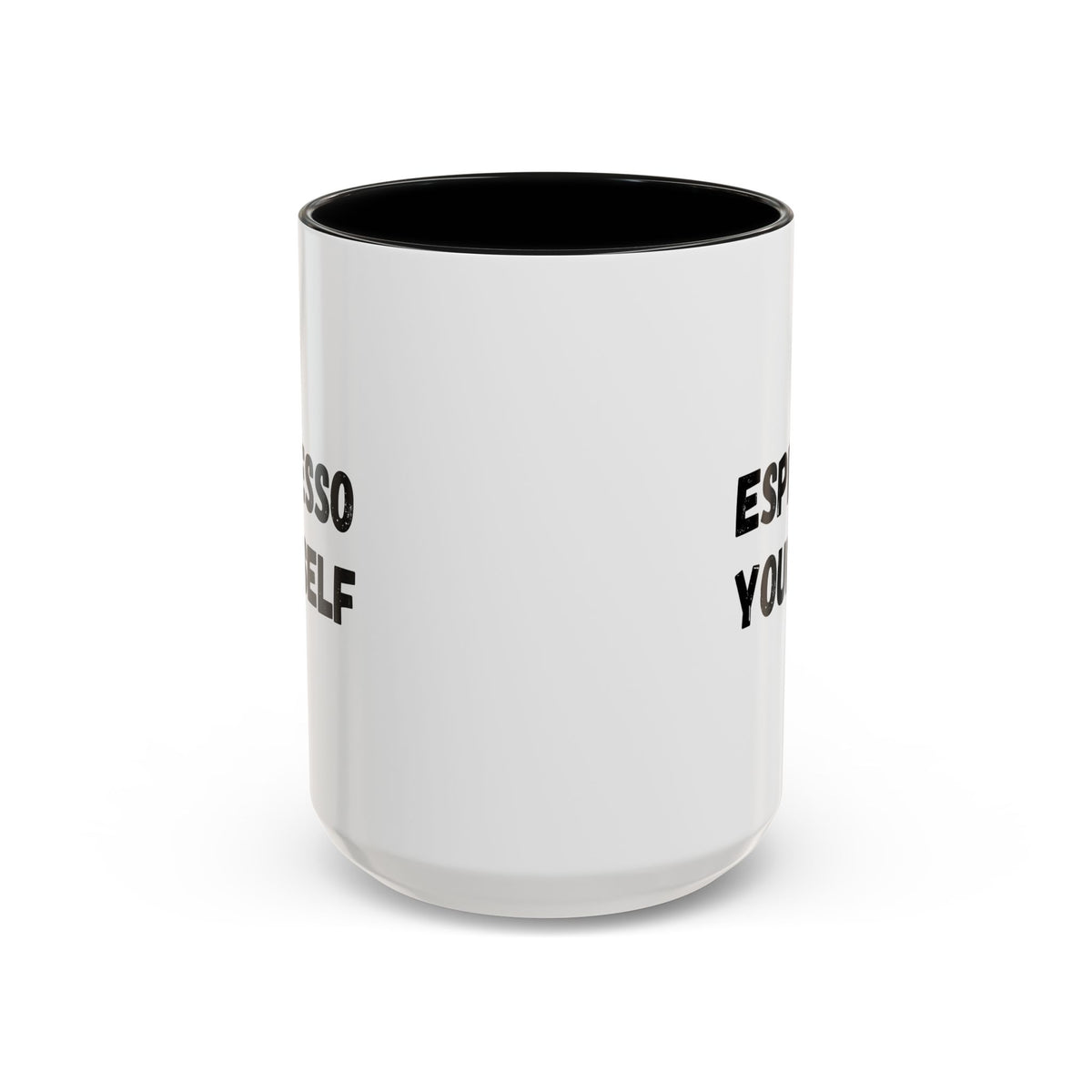 Printify Espresso Yourself coffee mug with humorous coffee lover design, available in 11 and 15 oz sizes.