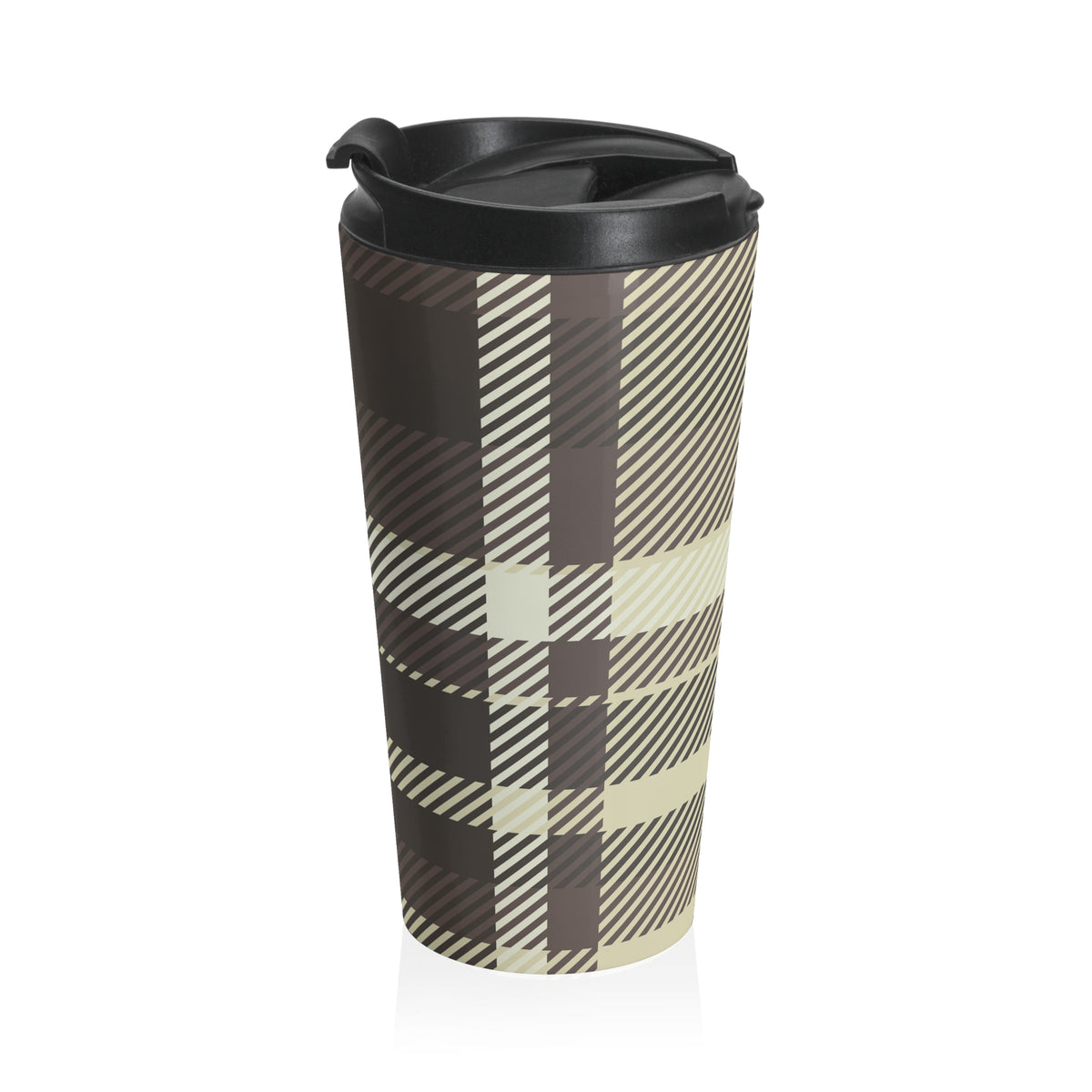 Neutral plaid 15oz insulated stainless steel travel mug