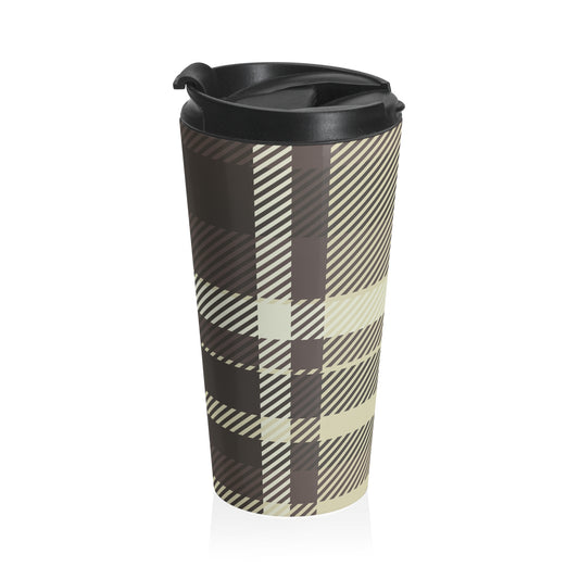Neutral plaid 15oz insulated stainless steel travel mug