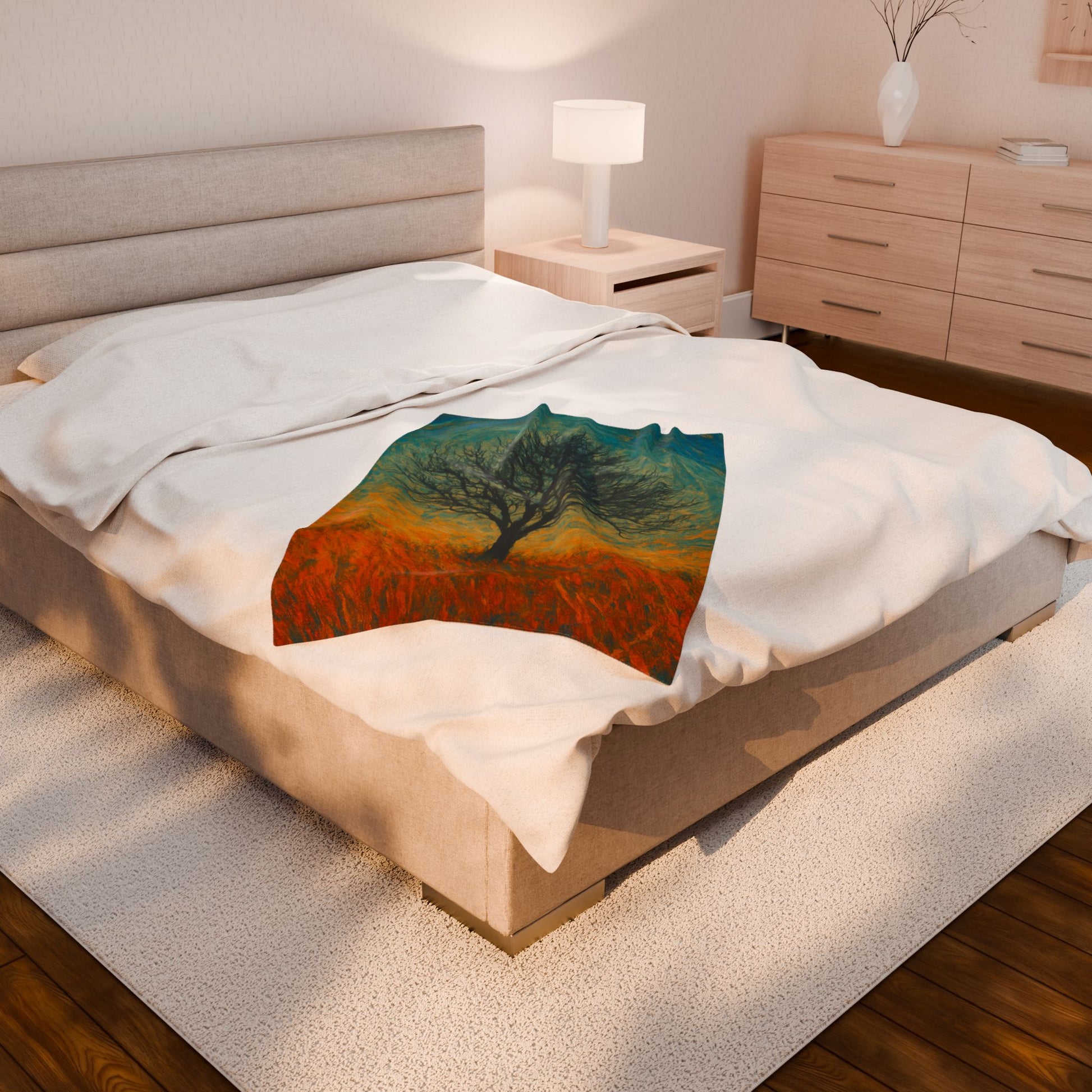 Cozy Velveteen Plush Blanket with Serene Tree Design | Comfortable Home Decor, Gift for Nature Lovers, Cozy Nights, Warmth&Style - TRV