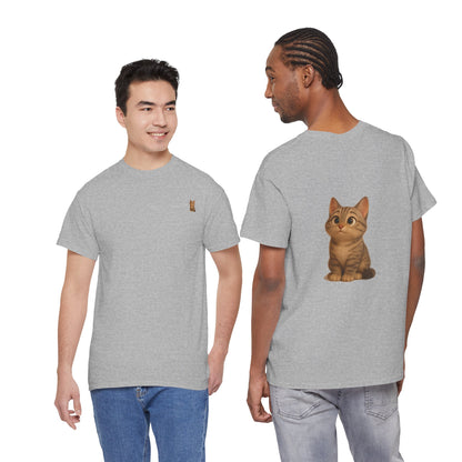 Brown kitten graphic T-shirt for cat lovers, featuring a cute feline design on a comfortable Printify T-shirt.