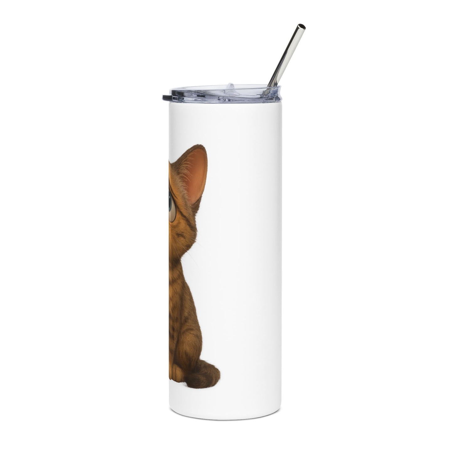 Cute Cat Stainless Steel Tumbler, 20oz - Adorable Pet Lover Gift, Travel Mug, Funny Cat Cup, Eco-Friendly Drinkware, Birthday Present - TRV