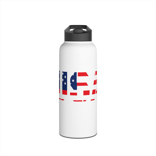 USA flag stainless steel water bottle with patriotic print, durable travel flask for outdoor or everyday use.
