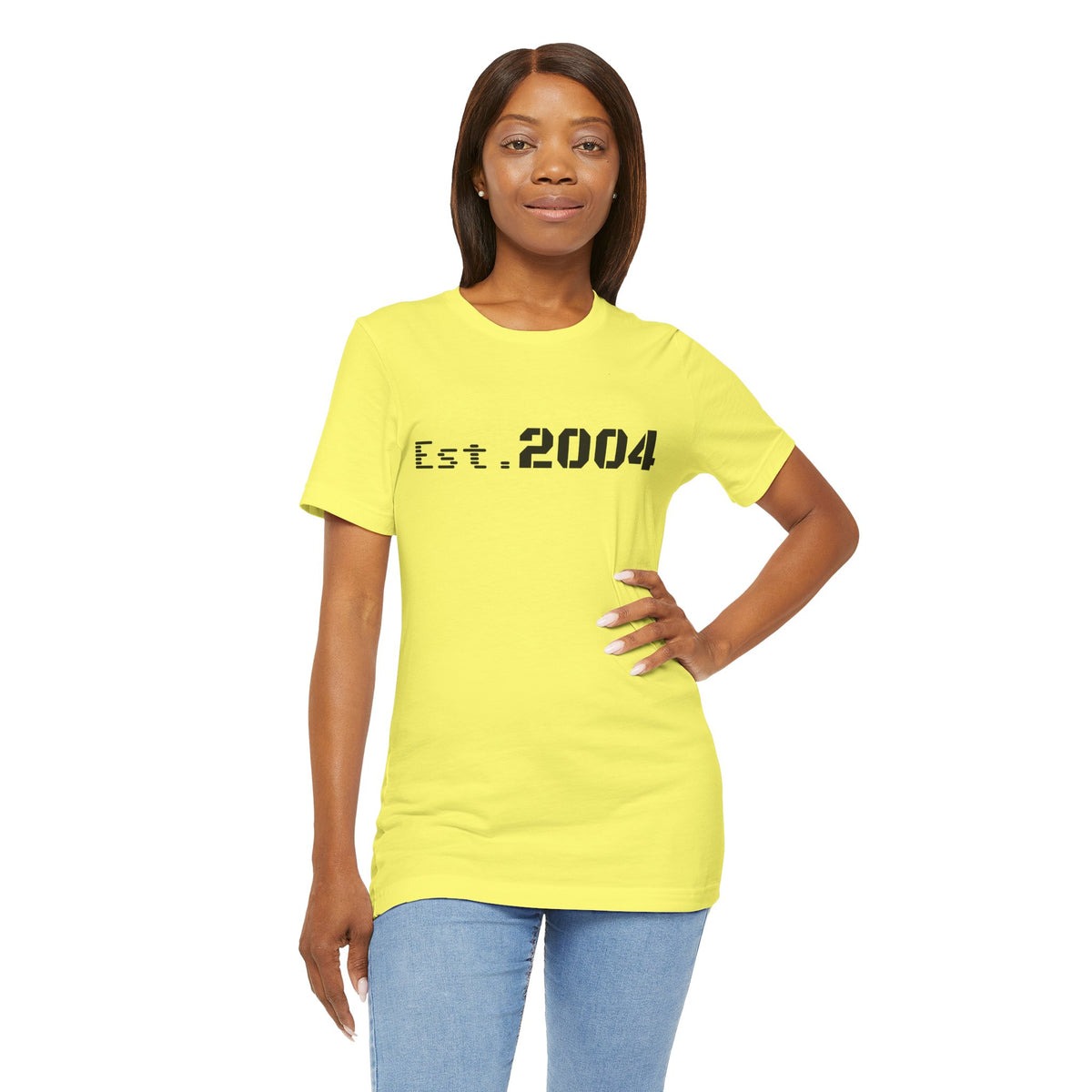 Vintage-style Est. 2004 T-shirt by Printify featuring minimalist design and classic birth year graphic on soft cotton fabric.