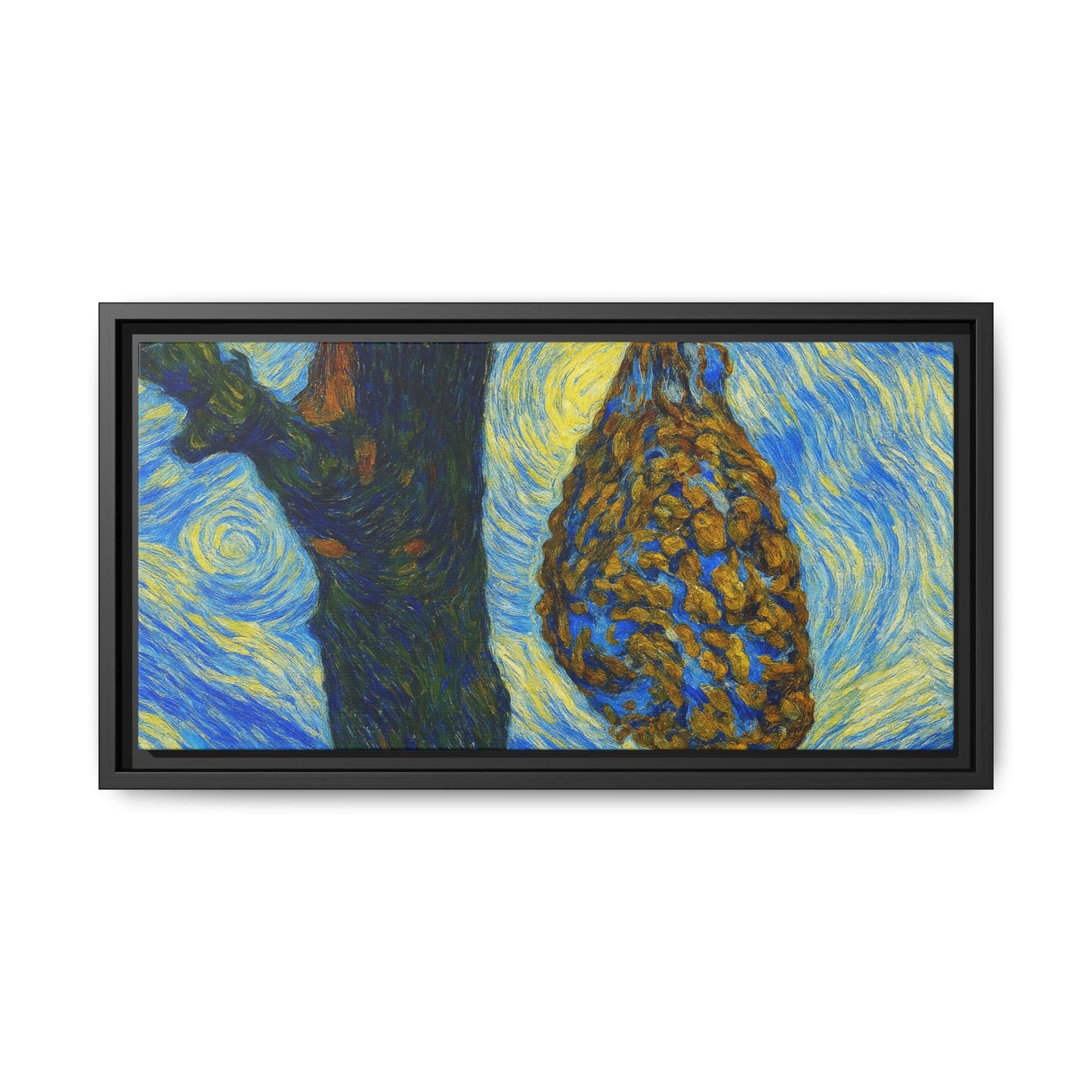 Framed matte canvas art of a starry nut cluster with dried plum colors, depicting a detailed nature scene by Printify.