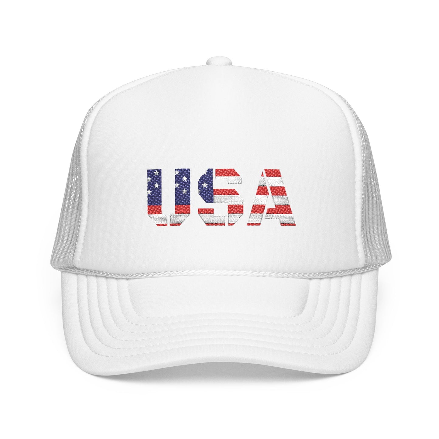 USA Flag Embroidered Foam Trucker Hat, Patriotic Cap, Red Mesh Hat, Summer Outdoor Gear, Festival Accessory, July 4th Gift - TRV