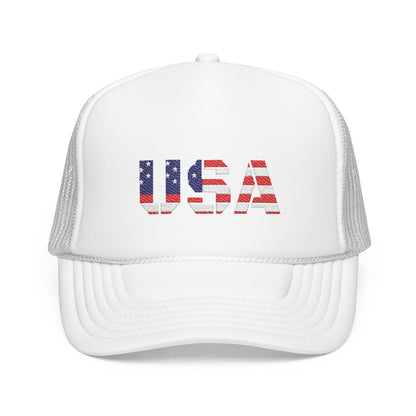 USA Flag Embroidered Foam Trucker Hat, Patriotic Cap, Red Mesh Hat, Summer Outdoor Gear, Festival Accessory, July 4th Gift - TRV