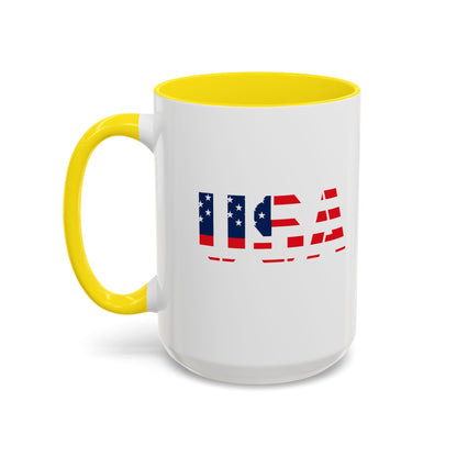 USA Flag Accent Coffee Mug — Patriotic 11/15oz Ceramic Coffee Cup