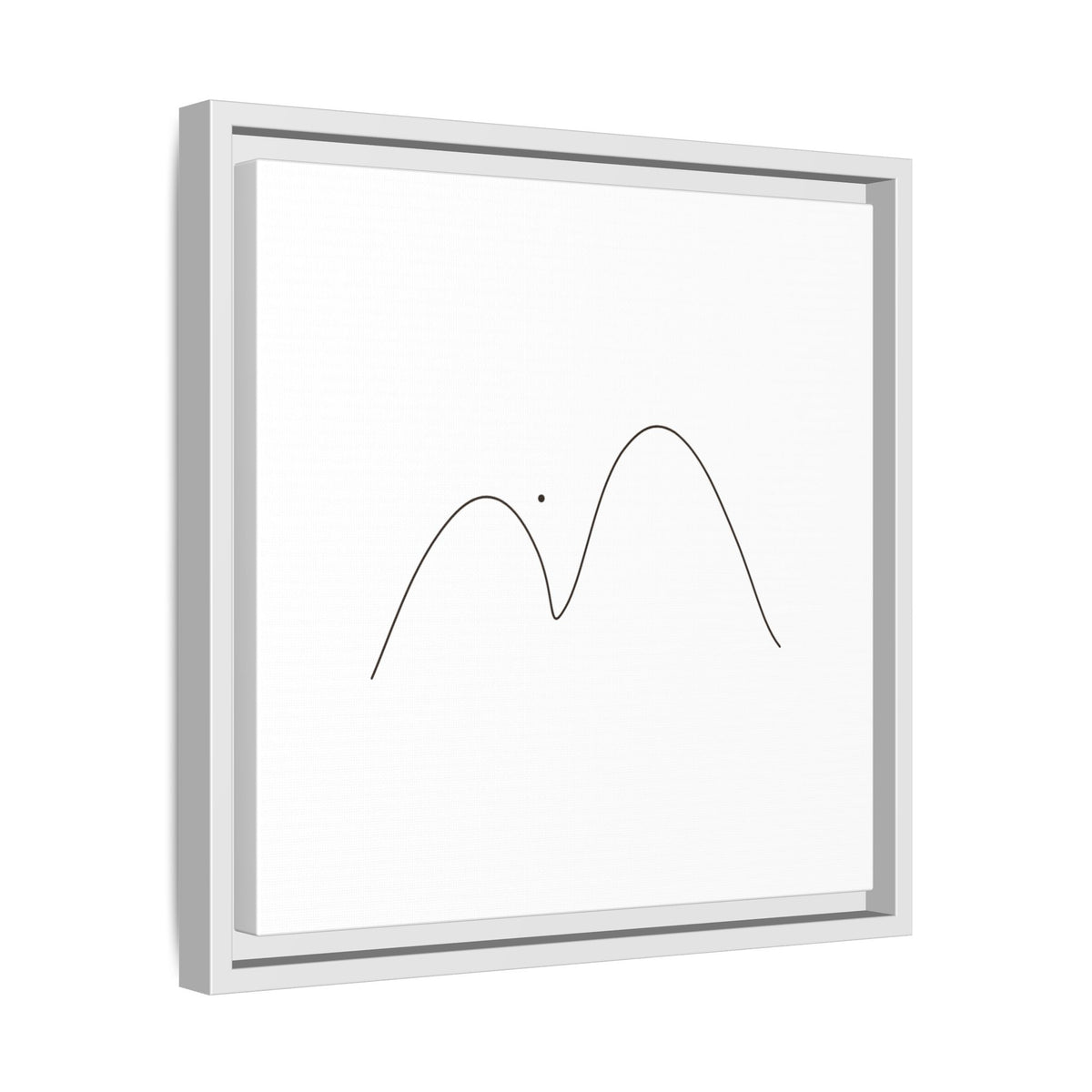 Framed minimalist mountain line art canvas by Printify featuring simple black mountain outlines on matte canvas.