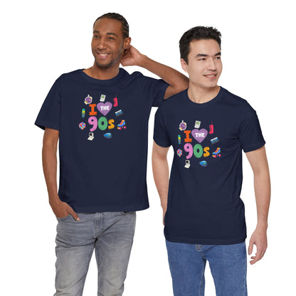 I  Love the 90's Short Sleeve Tee - Retro Graphic Tee, Vintage Style Shirt, Perfect for Casual Outings, 90s Nostalgia Apparel
