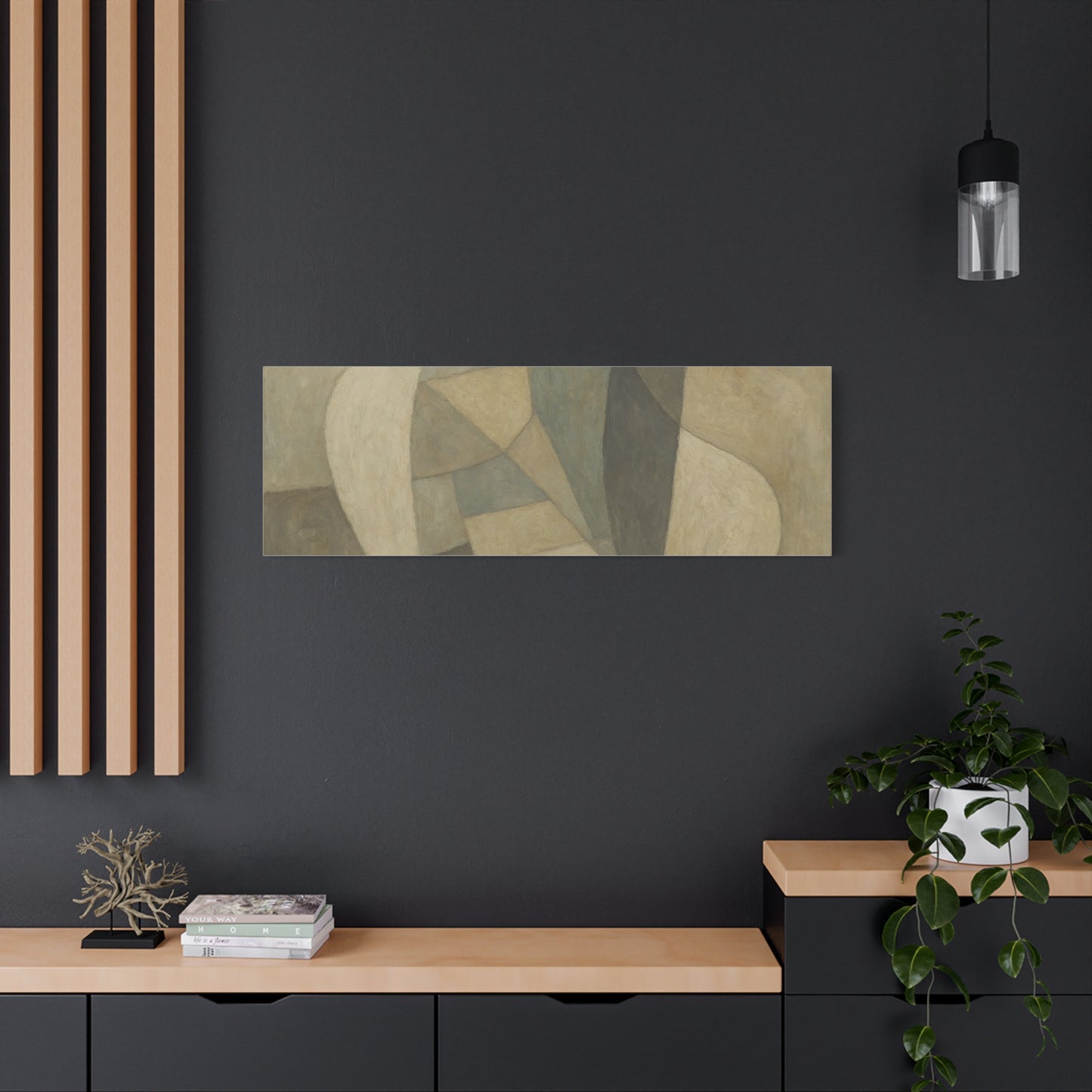 Abstract neutral geometric shapes on matte canvas by Printify, showcasing modern, minimalist artwork with neutral tones.