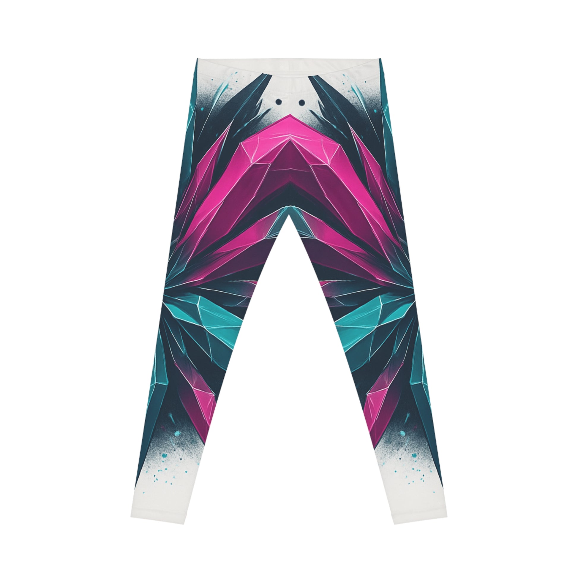 Geometric Prism Leggings with bold floral kaleidoscope all-over print by Printify, featuring vibrant geometric and floral patterns.