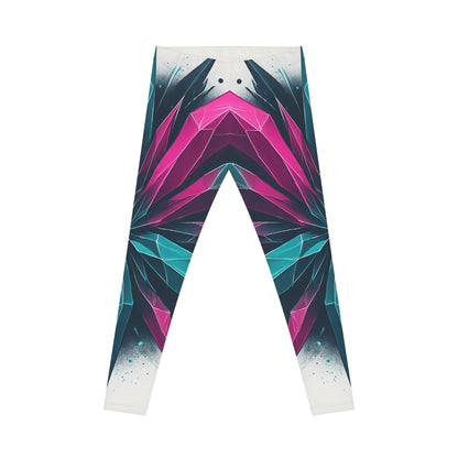Geometric Prism Leggings with bold floral kaleidoscope all-over print by Printify, featuring vibrant geometric and floral patterns.