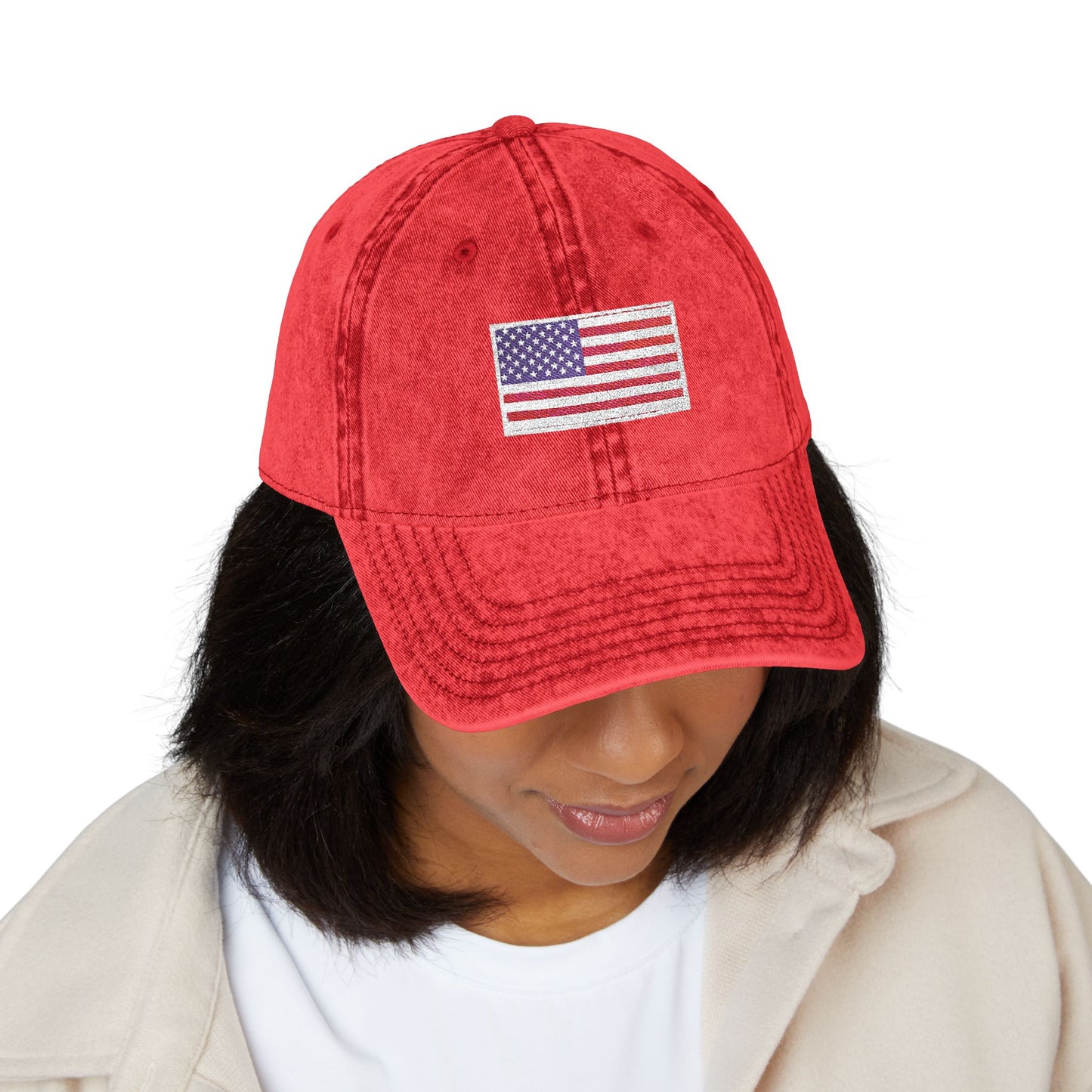 Embroidered Vintage Cap with USA Flag Design - TRV