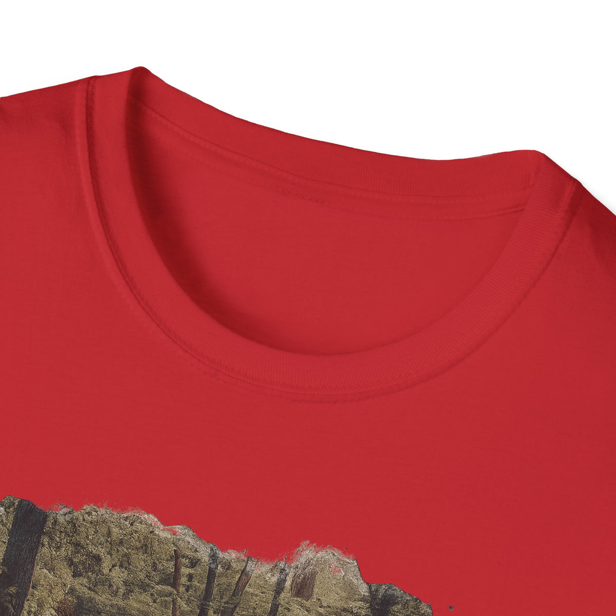 Vintage forest landscape T-shirt by Printify featuring a nature pathway scene on soft fabric.
