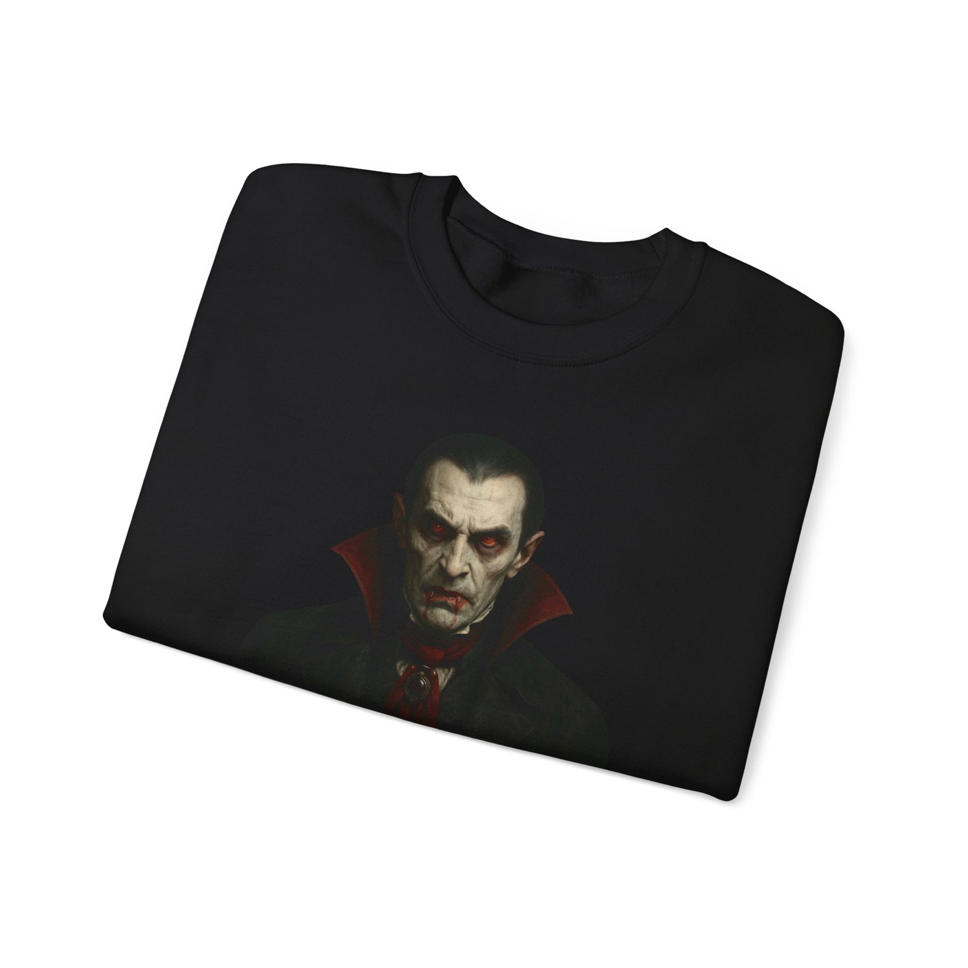 Gothic Horror Sweatshirt, Cozy Vampire Sweatshirt, Spooky Apparel, Halloween Costume Top, Unisex Halloween Sweatshirt - TRV
