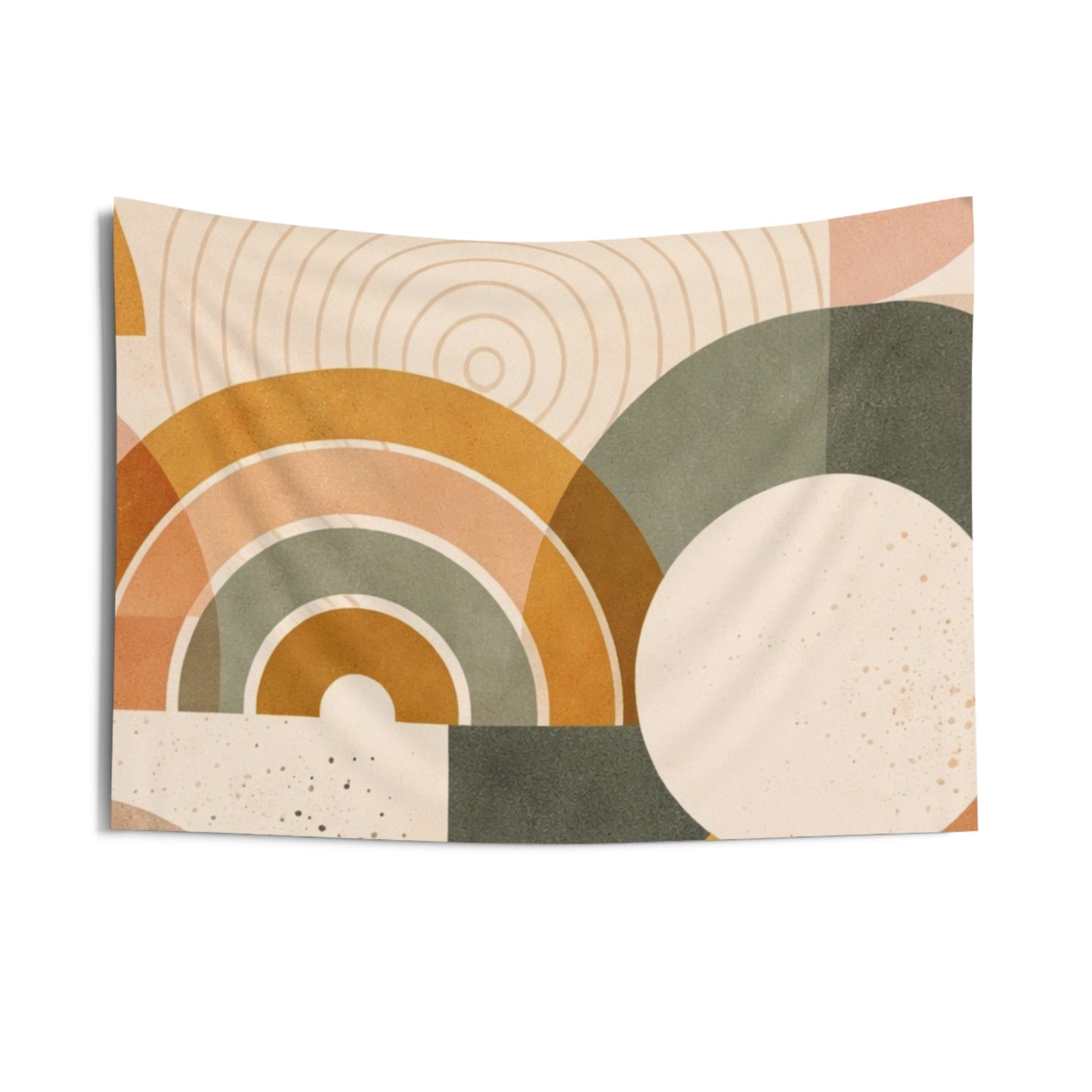 Abstract Boho Geometric Wall Tapestry — Midcentury Rainbow Arches