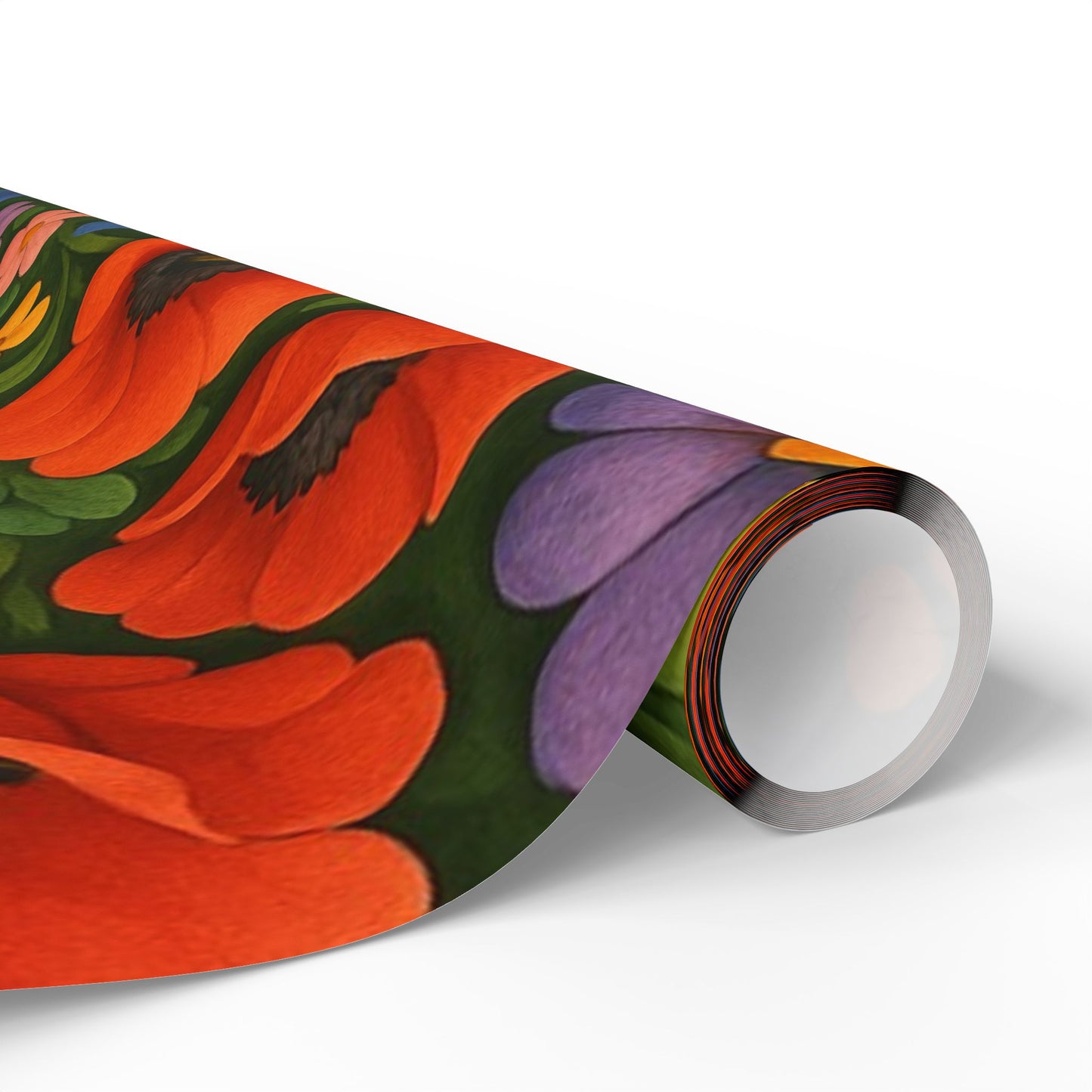 Floral Folk Art Wrapping Paper Roll — Bright Vintage Flower Gift Wrap