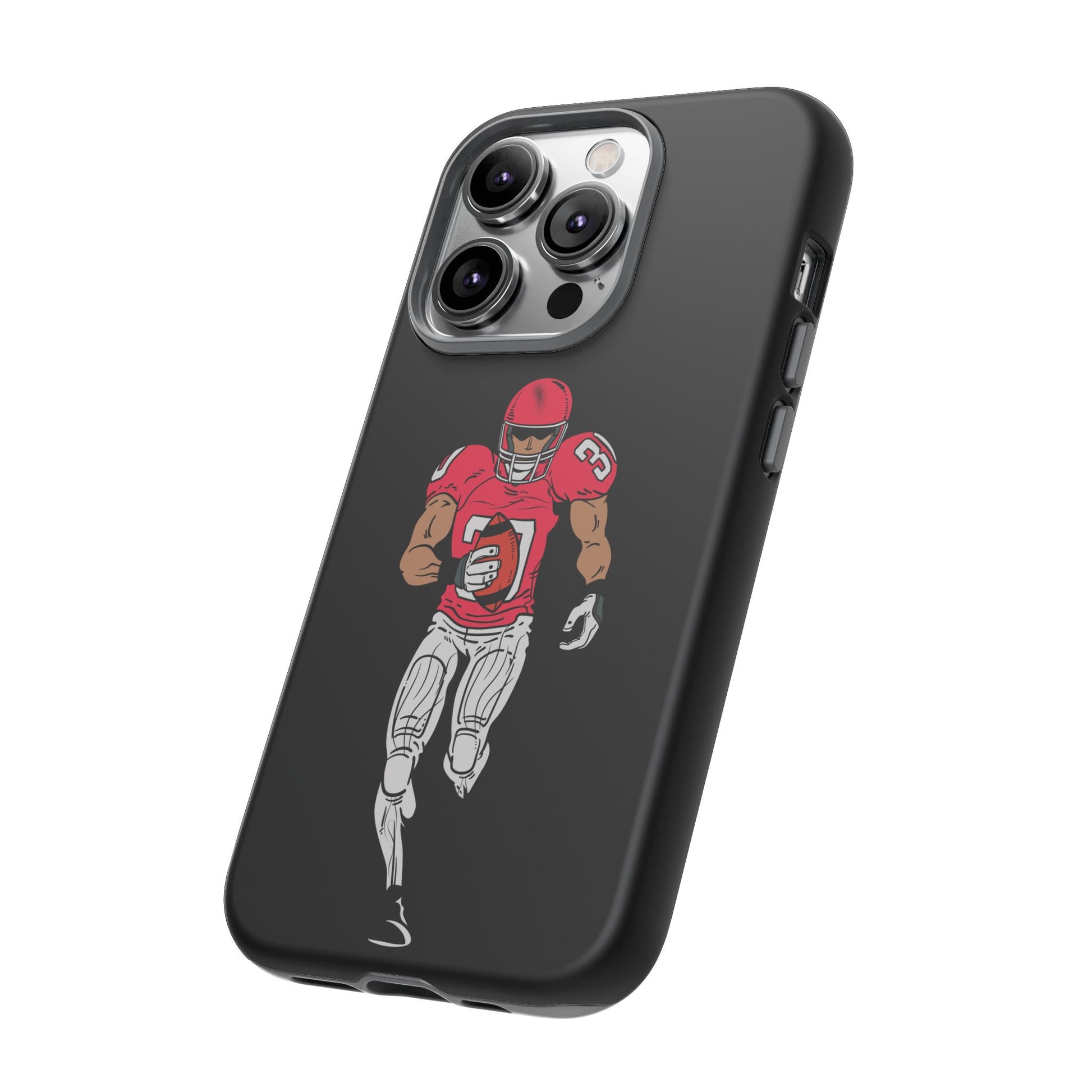 Black football player tough phone case for iPhone, protective sports design, durable Printify phone cover with athletic imagery