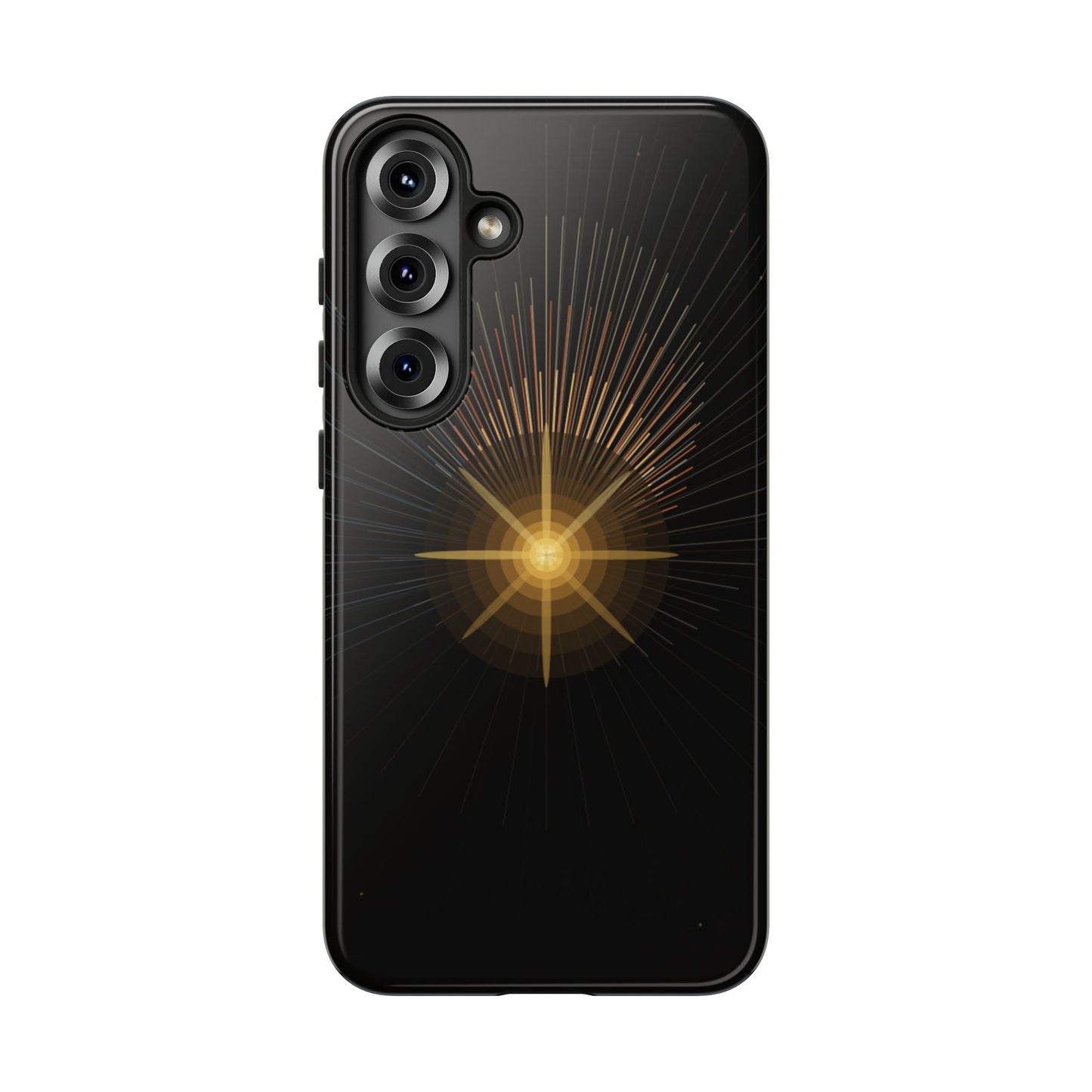 Tough Cases - Radiant Star Phone Case, Protective Black Shockproof Cover with Golden Light Design