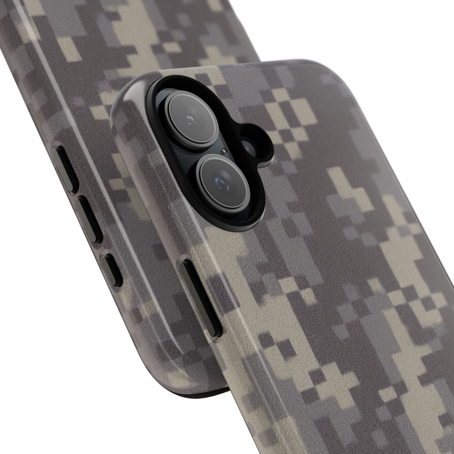Rugged digital camouflage Printify phone case protecting a smartphone with tough, durable design and digital camo pattern.