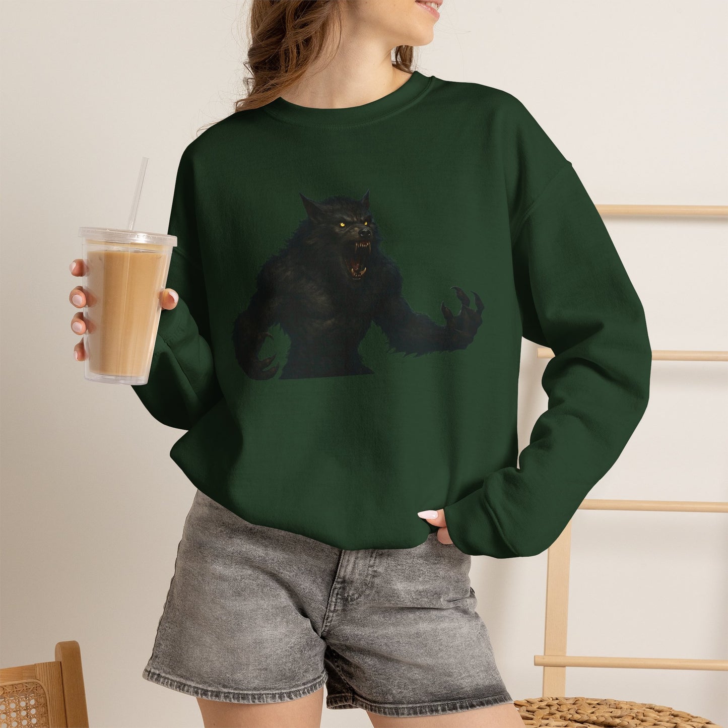 Fierce Werewolf Graphic Sweatshirt, Cozy Unisex Crewneck, Perfect for Casual Outfits, Halloween Apparel, Everyday Wear
