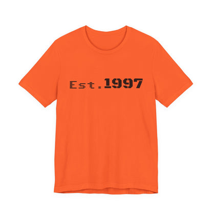 Vintage 1997 Established T-Shirt by Printify featuring bold "Est. 1997" text on a classic cotton tee.