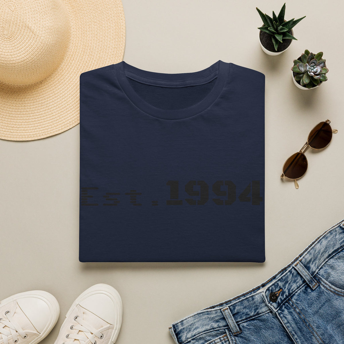Vintage 1994 Est. graphic T-shirt by Printify featuring bold print and classic design on a casual cotton T-shirt.