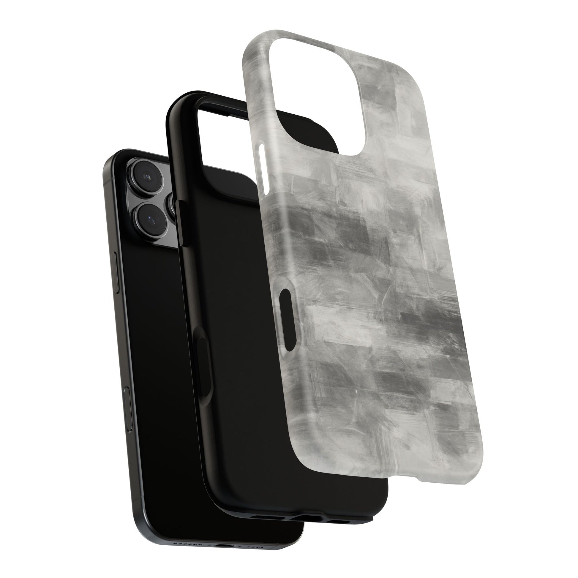 Abstract gray grid phone case for iPhone, tough protective cover by Printify, showcasing a modern geometric design.
