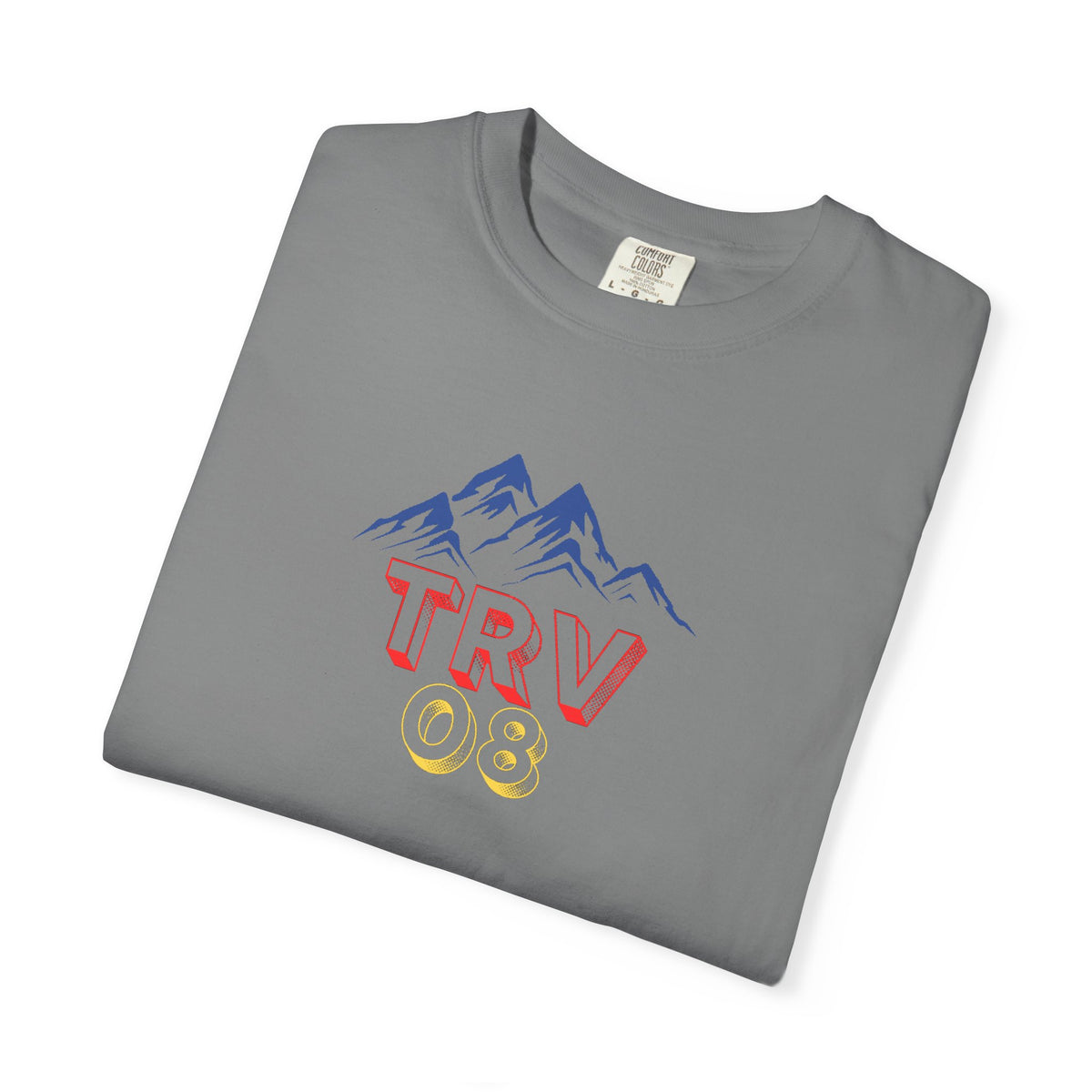 Unisex garment-dyed T-shirt with TRV08 Logo print by Printify, shown on a neutral background.