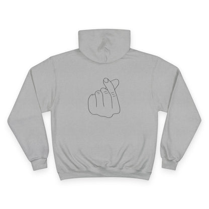Minimalist Champion Hoodie with Hand Gesture Design
