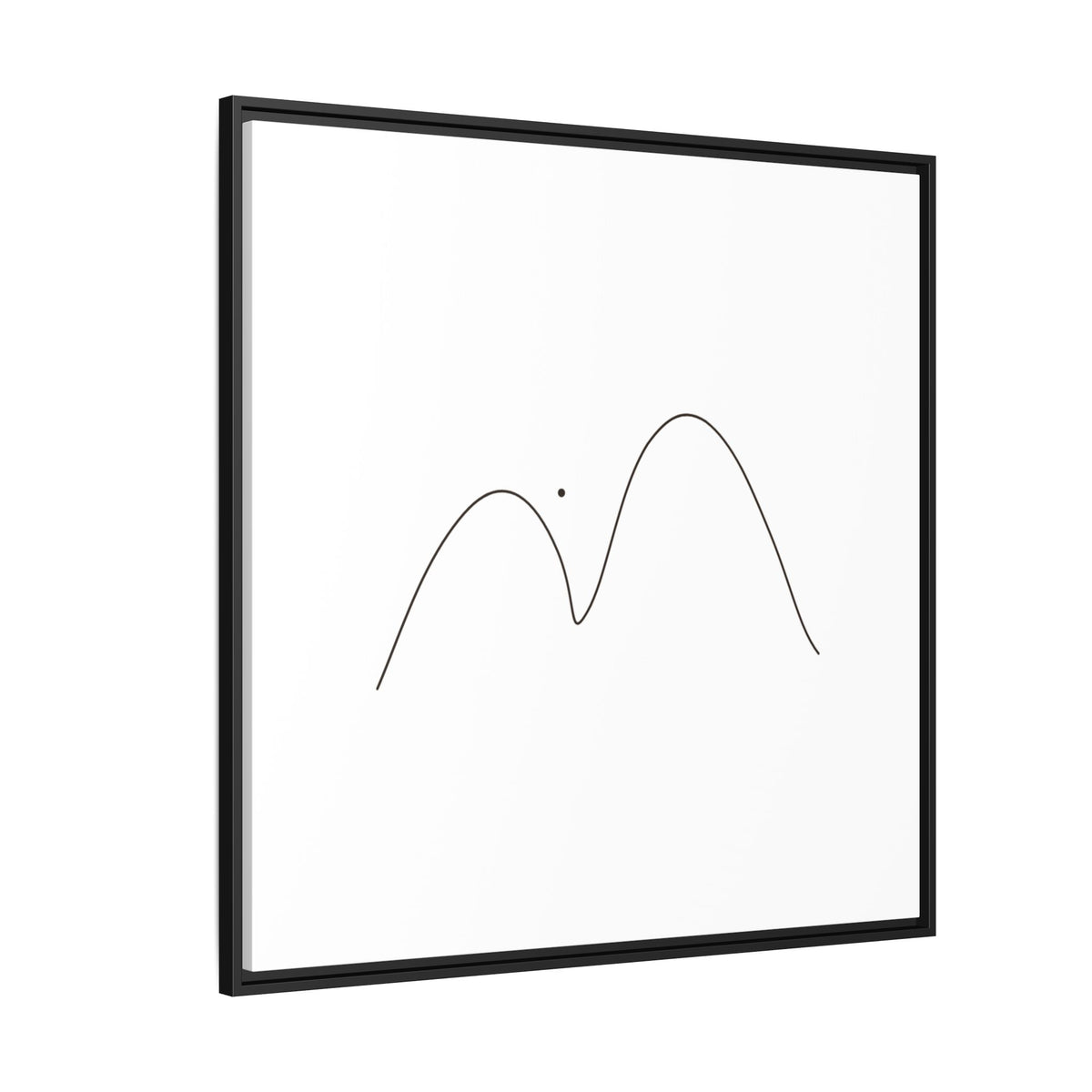 Minimalist mountain line art on framed matte canvas by Printify, showcasing simple mountain silhouette design.