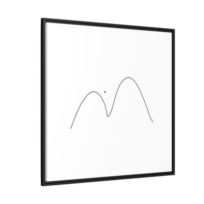 Minimalist mountain line art on framed matte canvas by Printify, showcasing simple mountain silhouette design.
