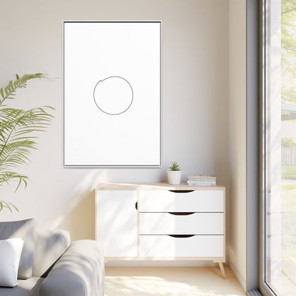 Framed matte canvas wall art featuring a minimal circular line design, by Printify, showcasing modern abstract wall decor.