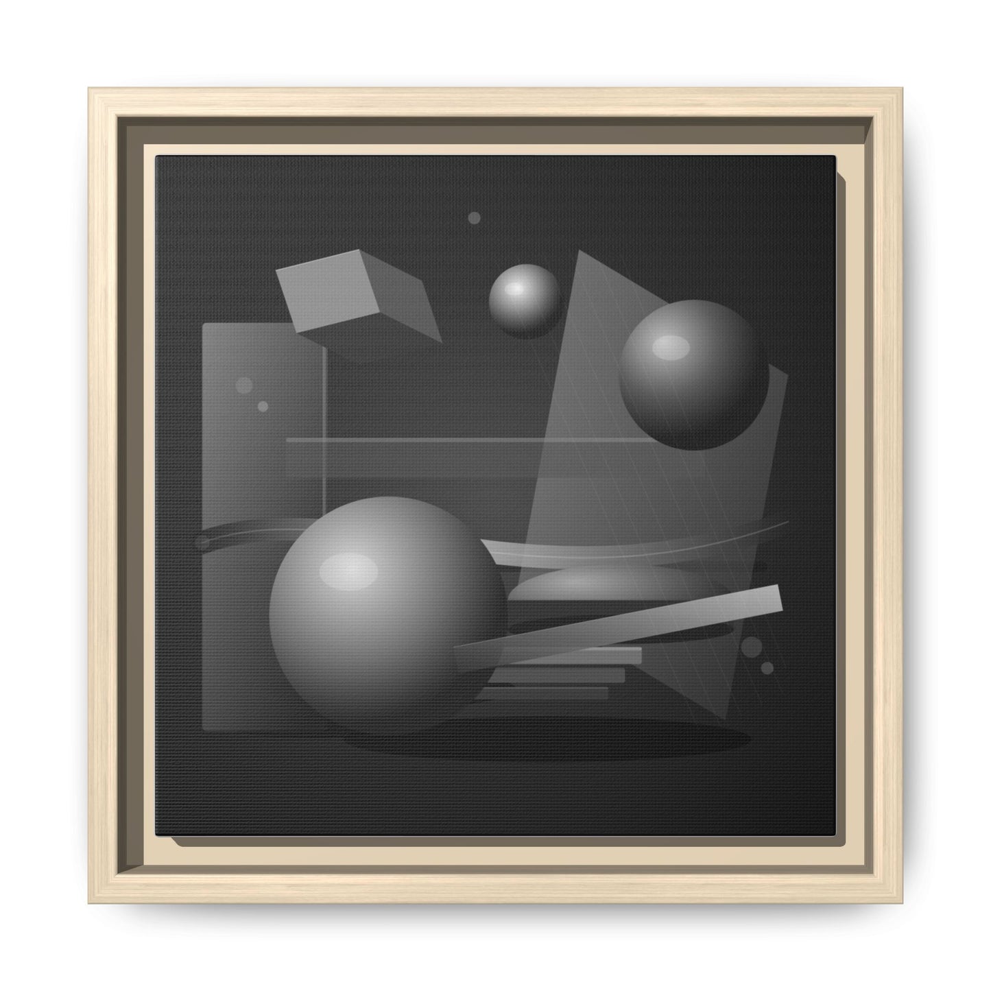 Monochrome Geometric Spheres Canvas Framed Wall Art | Matte Print