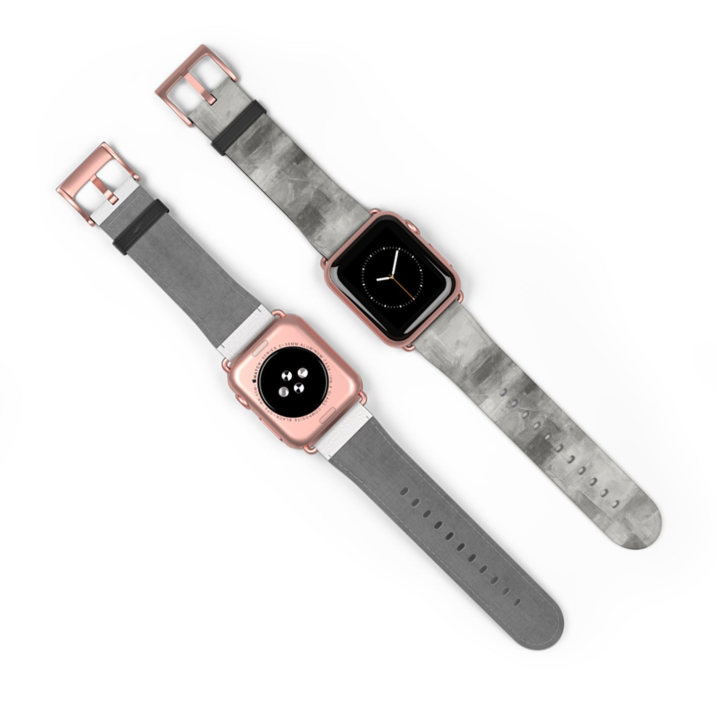 Gray watercolor camouflage Apple Watch band with neutral abstract print, designed as a stylish accessory for Apple Watch.
