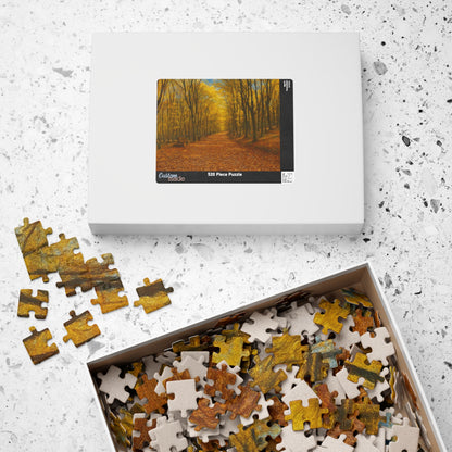 520-piece Autumn Forest Path puzzle by Printify featuring fall trees and vibrant autumn scenery.