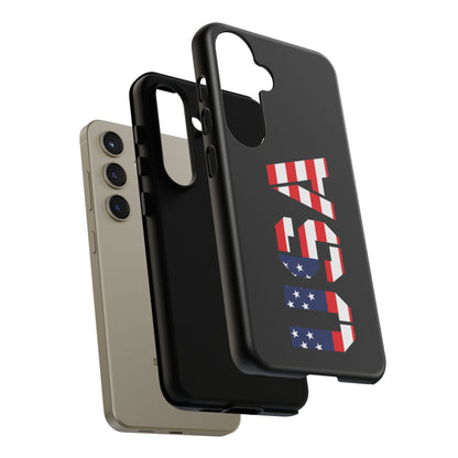 Patriotic USA phone case with American flag design, durable tough case for smartphones, by Printify.