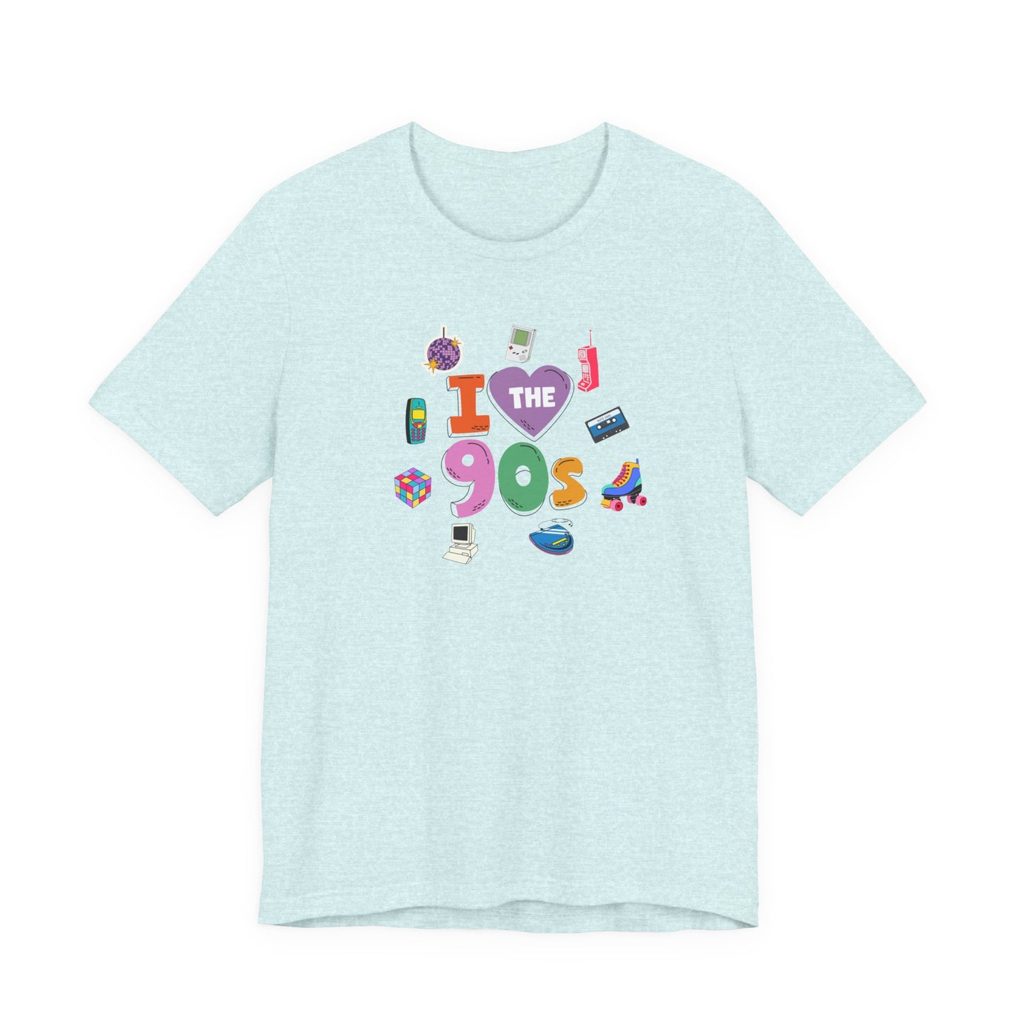 I  Love the 90's Short Sleeve Tee - Retro Graphic Tee, Vintage Style Shirt, Perfect for Casual Outings, 90s Nostalgia Apparel