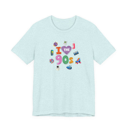 I  Love the 90's Short Sleeve Tee - Retro Graphic Tee, Vintage Style Shirt, Perfect for Casual Outings, 90s Nostalgia Apparel