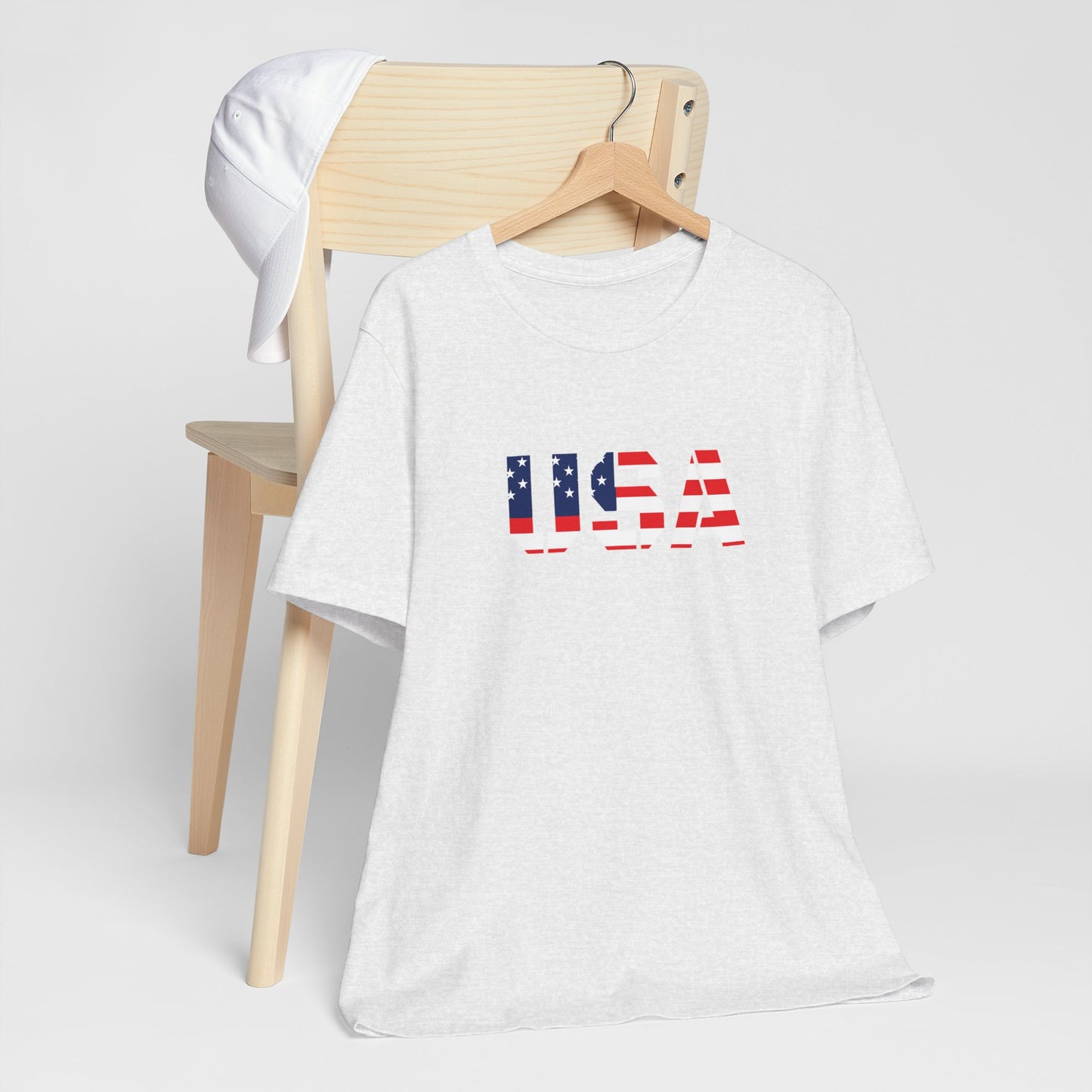 USA Flag Text Tee — Patriotic Fourth of July T-Shirt