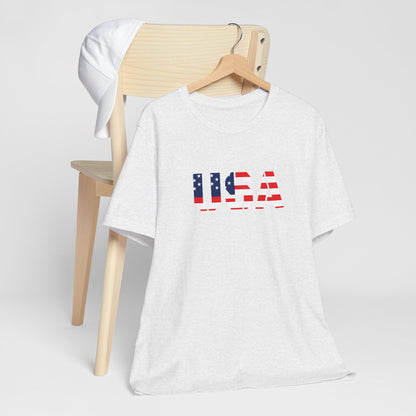 USA Flag Text Tee — Patriotic Fourth of July T-Shirt