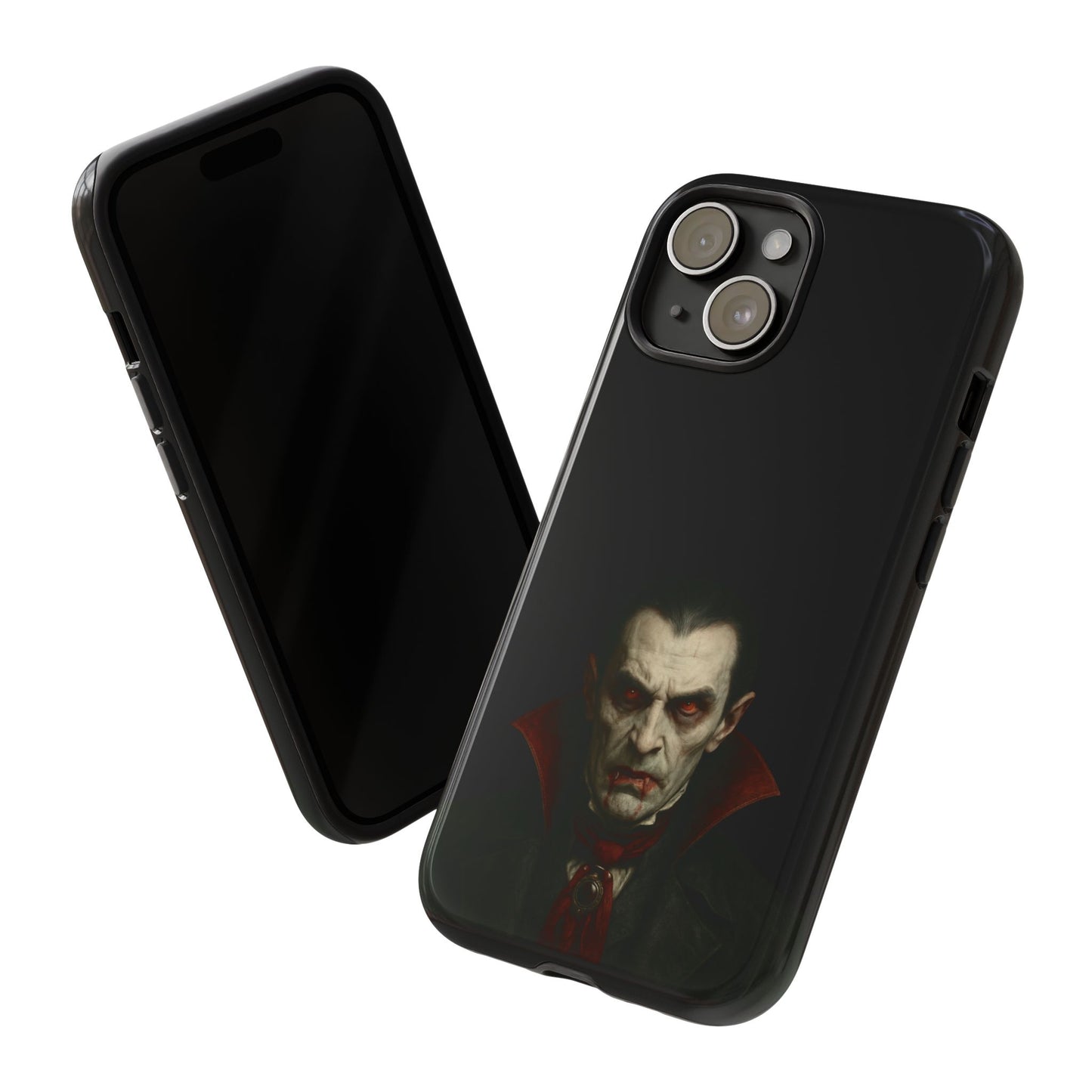 Gothic Dracula vampire portrait phone case for iPhone, featuring horror-themed artwork by Printify.